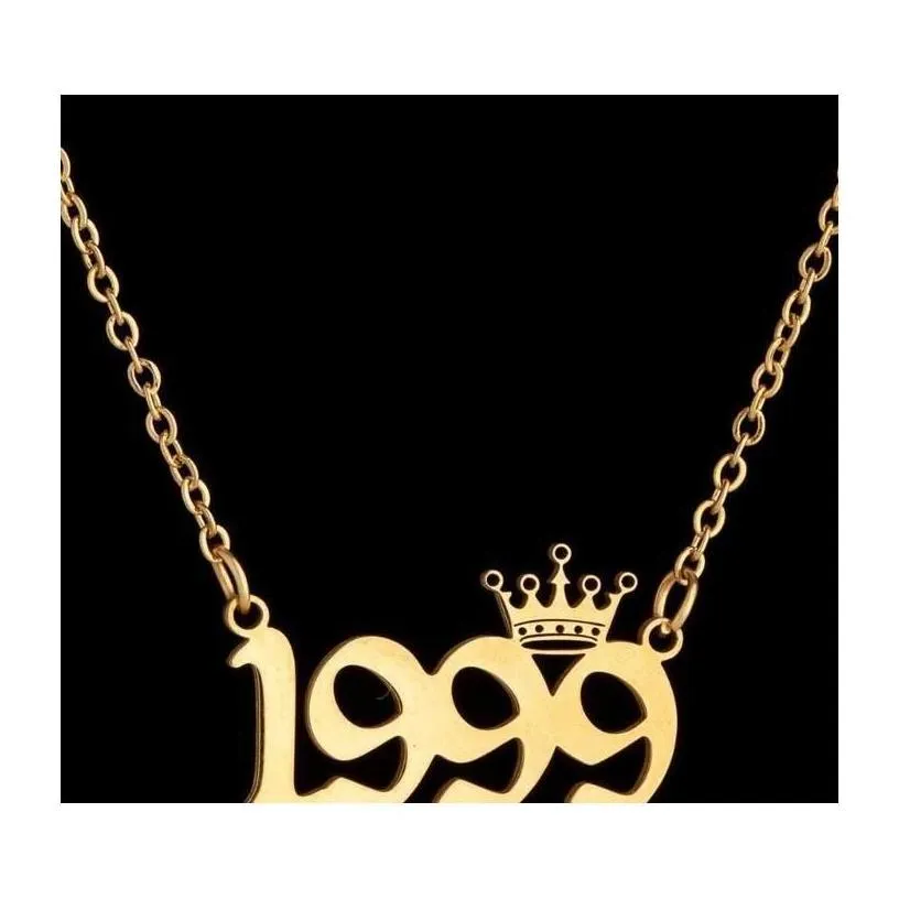  personalized birth year number necklaces custom crown initial necklace pendants for women girls birthday jewelry special year
