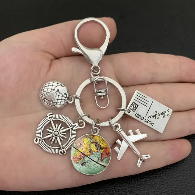 earth plane keychain pendant earth compass personality memorial key ring gift for travel lovers key chains