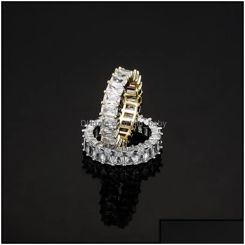 Band Rings Jewelry Hip Hop Rock Bling Iced Out 1 Row Square Cubic Zirconia Ring Tennis Chain Women Men Cz Zircon Drop Delivery 2021