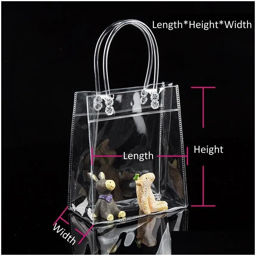 wholesale limited 10pcs lot transparant pvc gift tote packaging bags with hand loop clear plastic handbag closable garment bag vckrf