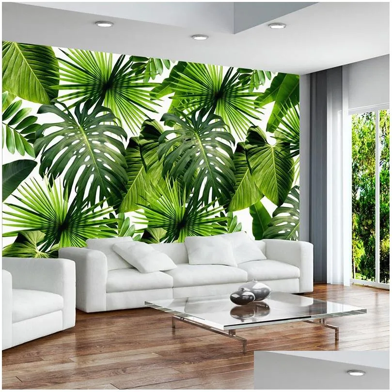 Custom 3D Mural Wallpaper Tropical Rain Forest Banana Leaves Photo Murals Living Room Restaurant Cafe Backdrop Wall Paper Murals1