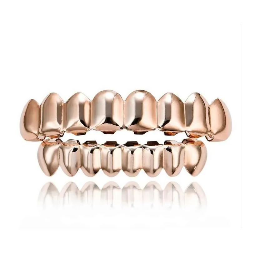  teeth grillz top bottom 18k gold silvery color grills dental mouth hip hop fashion jewelry rapper jewelry 6 styles xcvcu