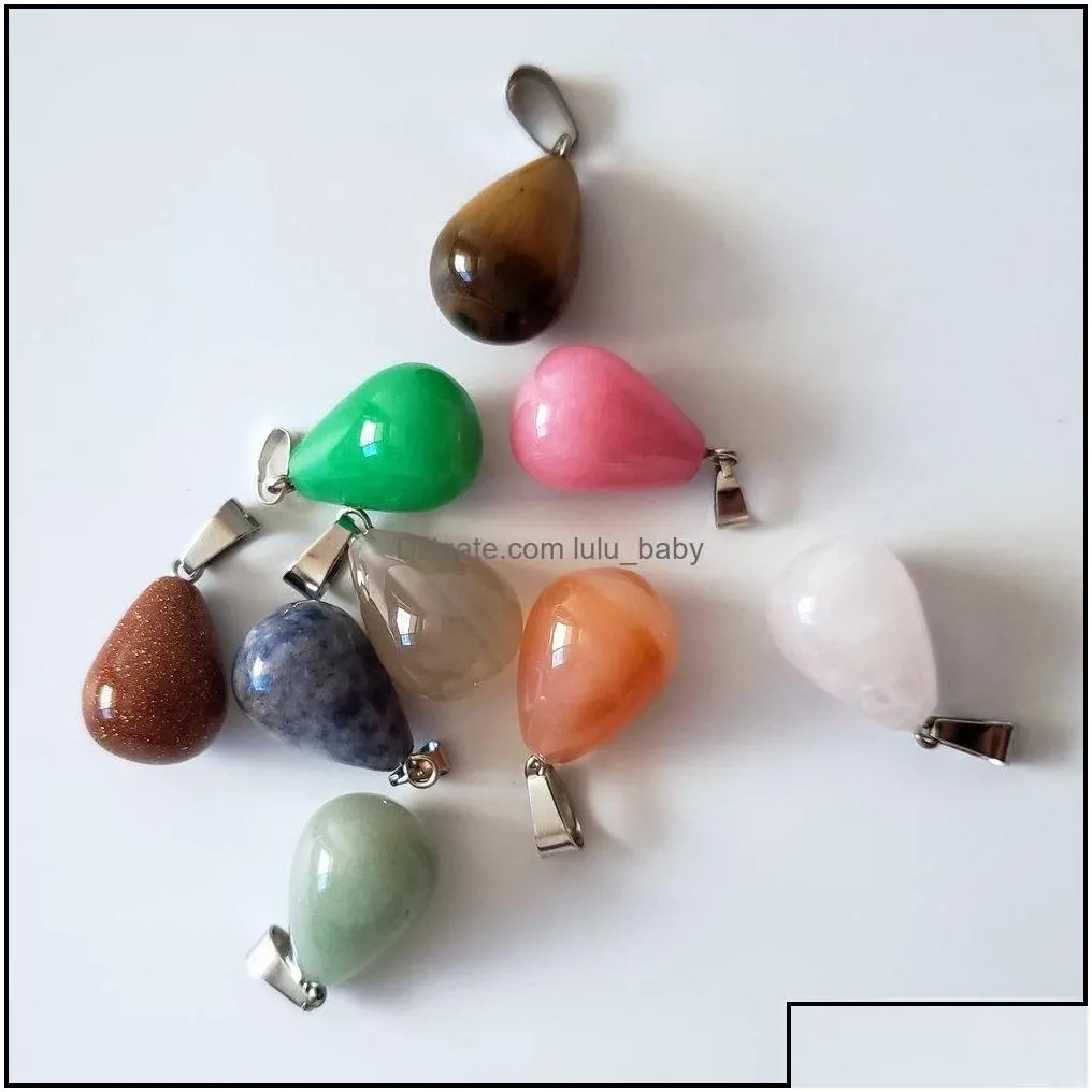 Pendant Necklaces Pendants Jewelry Wholesale Mixed Assorted Natural Stone Water Drop Charms For Dhmxb