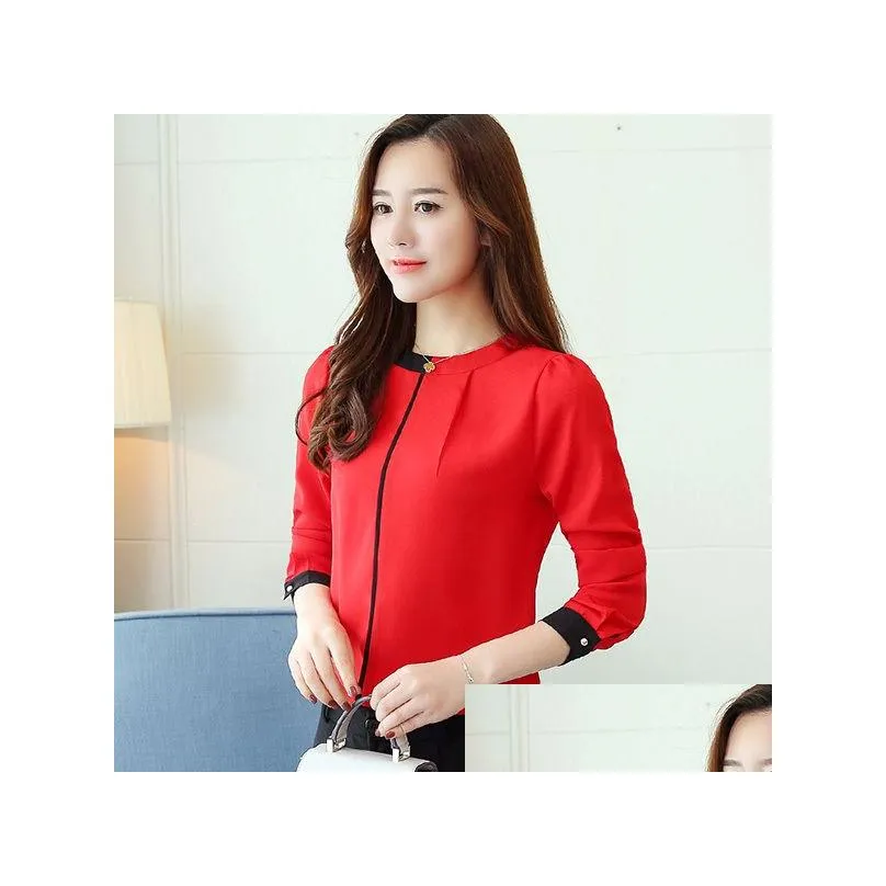 chiffon women blouse shirt 2019 long sleeve red womens clothing office lady blouse womens tops ladies shirt blusas a91 30 y200103