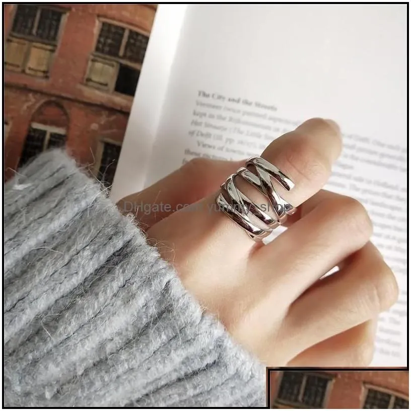 band rings jewelry genuine 925 sterling sier open ring for women men korean vintage mti-layer line weave fine gifts ymr853 drop delivery