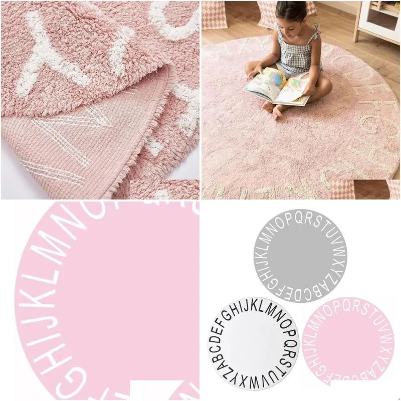 Cushion/Decorative Pillow ABC Kids Rug Round 26 Alphabets Baby Mat Nursery Activity Rugs Play Circular Pink 120cm Opp Bag