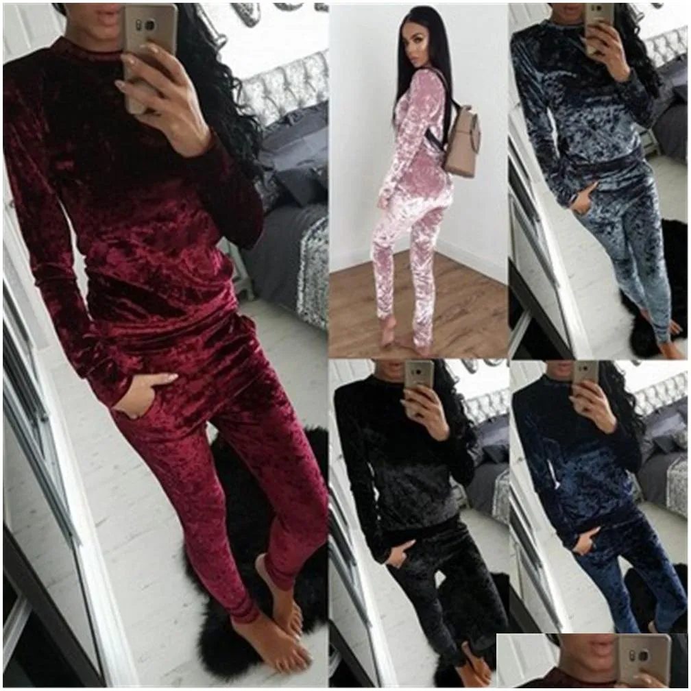 2019 autumn winter women tracksuit velvet hoodies add pants 2 pieces female casual tracksuit velour fashion pullovers sweatshirts