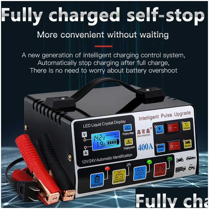  220w car battery  12v 24v high frequency intelligent pulse repair  automatic high power battery charge lcd display