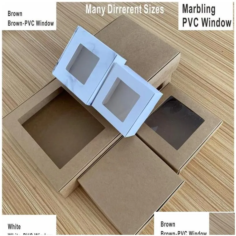 wholesale 24pcs multi size paper soap box kraft paper gift package with clear pvc window candy favors arts krafts display k jllsxu