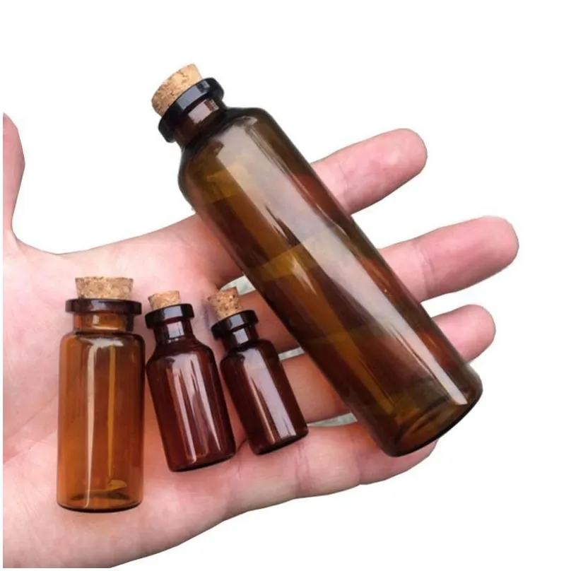 wholesale 2ml 5ml 10ml amber with cork empty small brown tiny mini glass bottles vials jars container jllqvt