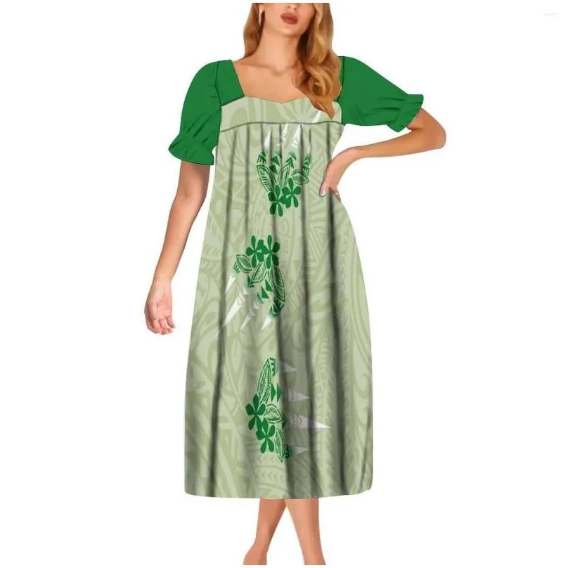 casual dresses oem custom micronesia mumu traditional clothing polyester tapa floral print vintage square collar womens