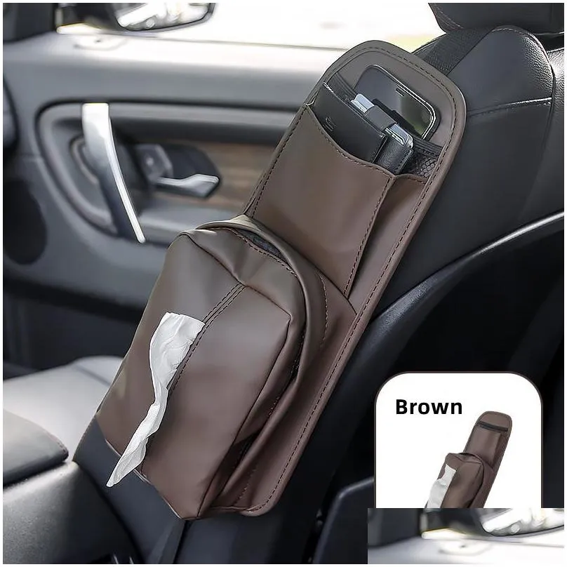 leather car organizer car seat side hanging storage bag driving seat side tissue box pocket universal phone card holder organizer