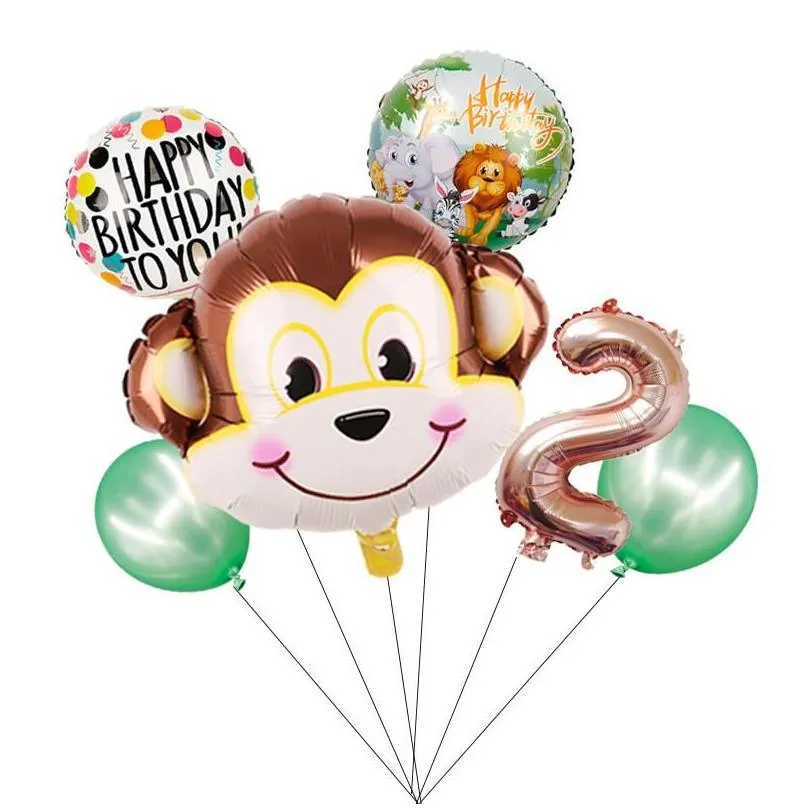 Party Decoration 1set Cartoon Animal Brown Monkey Air Helium Balloon Zoo Safari Farm Theme Birthday Decorations Kids Baby Shower Toy