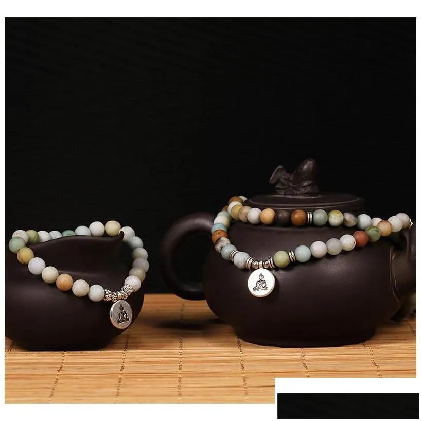 8mm matte amazonite stone strand bracelet yoga chakra mala bracelet om lotus women men beaded charm bracelet handmade jewelry tqg8g
