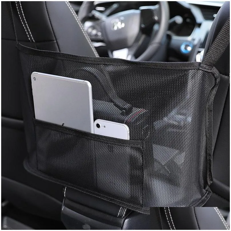 leather car storage bag seat middle organizer box car interior net pocket handbag holder for cup phone travel stowing tidying