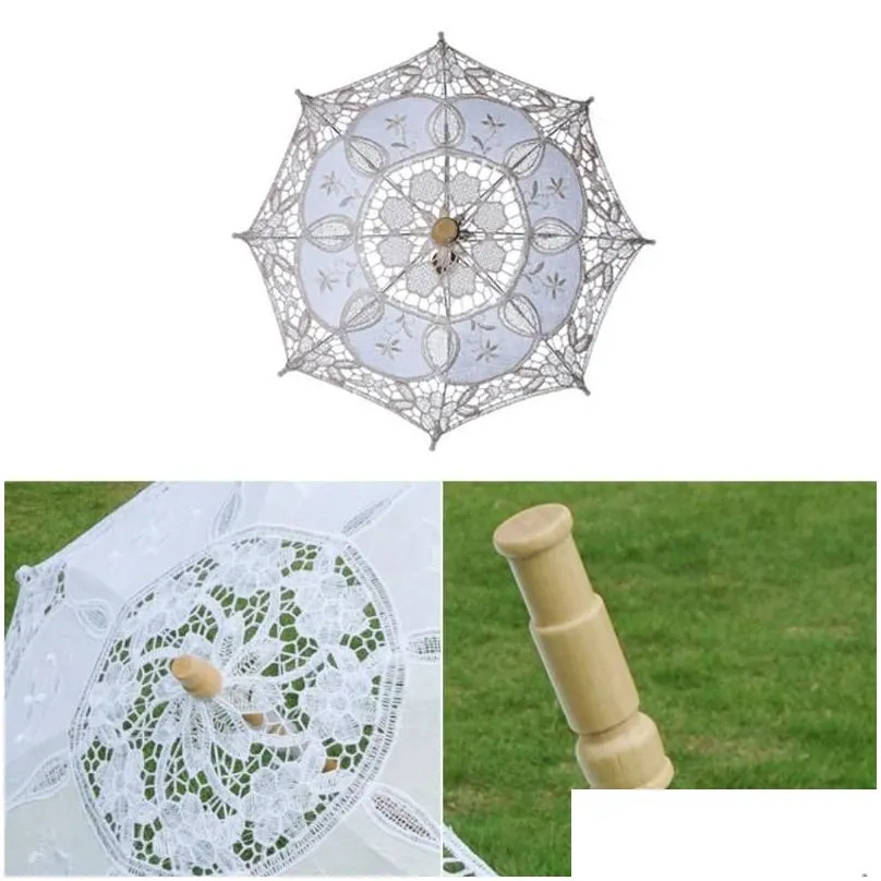 Umbrellas Sun Umbrella Cotton Embroidery Bridal White Ivory Battenburg Lace Parasol Decorative For Wedding