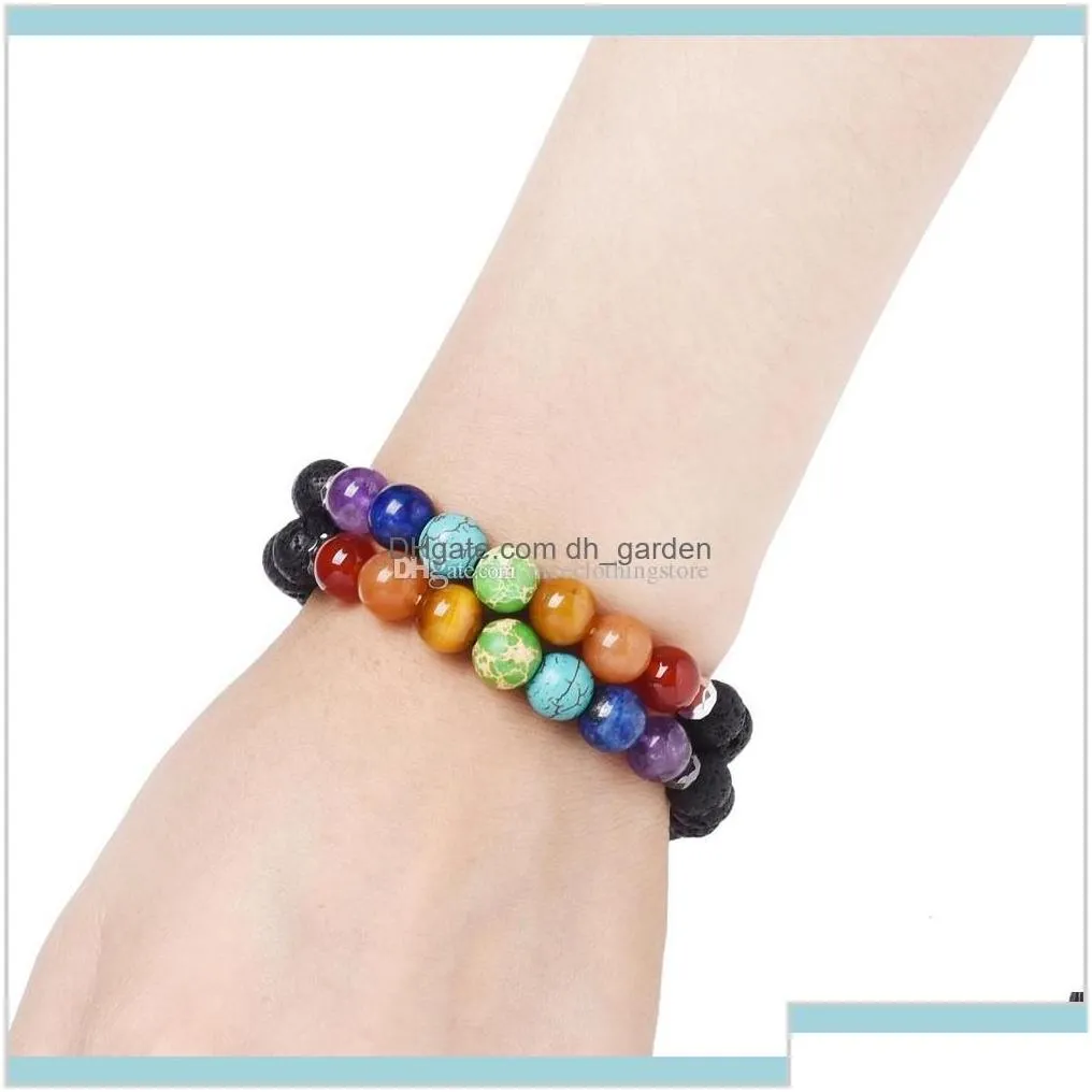 Yoga Jewelry Hnuy7 Charm Bracelets W60D9 8Mm Natural Black Lava 7 Chakra Reiki Aromatherapy Essential Oil Diffuser For Women