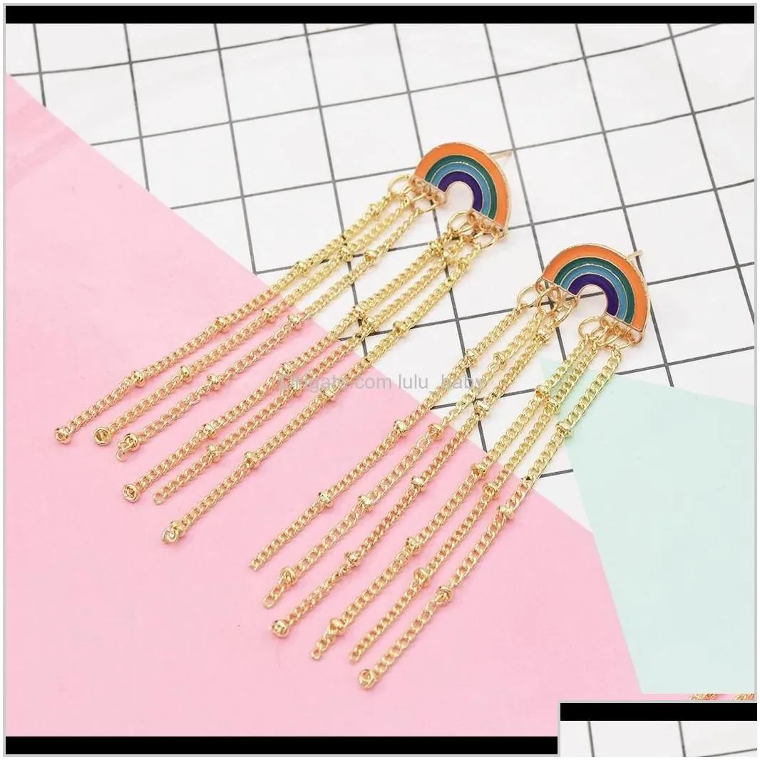 Fashion Gold Alloy Rainbow Long Tassel Hanging Earrings For Women Small Beaded Party Earring Jewelry Gift 2Dnzm Charm Fbirq