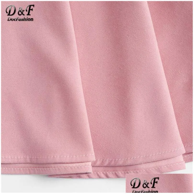 dotfashion pink button detail bow back pinafore skirt preppy style girls fit and flare skirt 2019 summer cute skirt y190430021484874