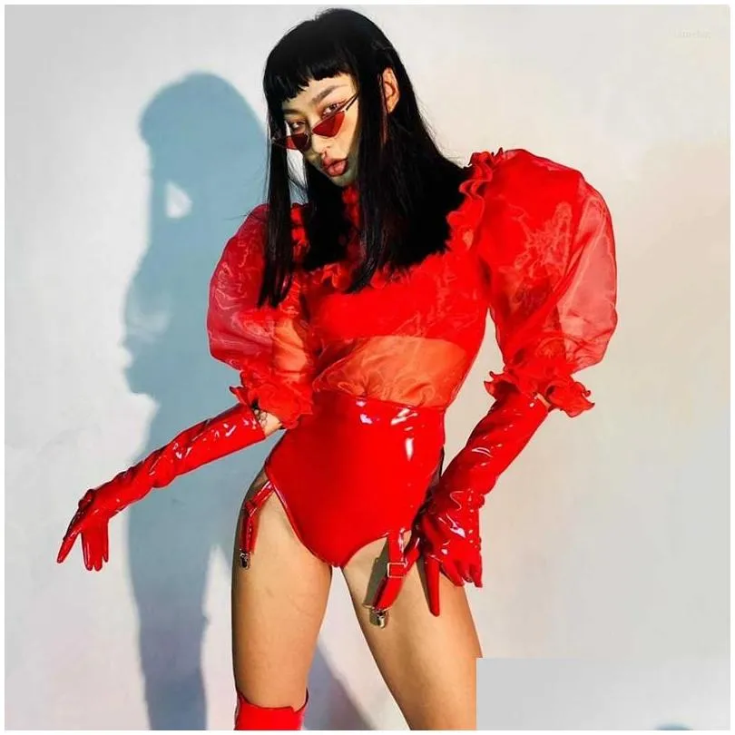 stage wear red party clothing rave outfit drag queen costume adult nightclub pole dancer clothes singer performance vdb3950