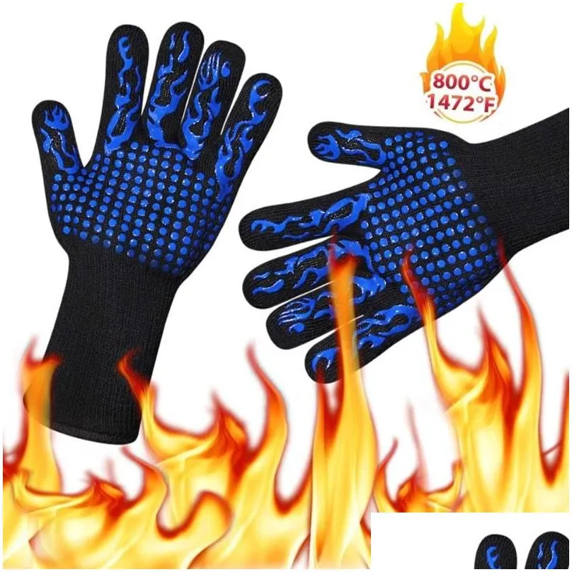 Oven Mitts BBQ Gloves High Temperature Resistance 500 800 Degrees Fireproof Barbecue Heat Insulation Microwave