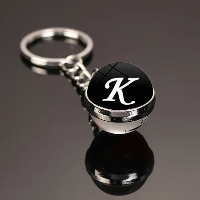 fashion glass ball pendant keychain dainty initial personalized letter name key chain for women and man jewelry accessories gift