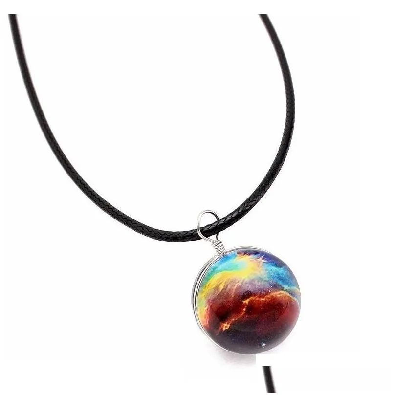 fashion dreamy starry nebula space galaxy universe necklace double-sided glass ball pendant black letter chain necklaces women girls