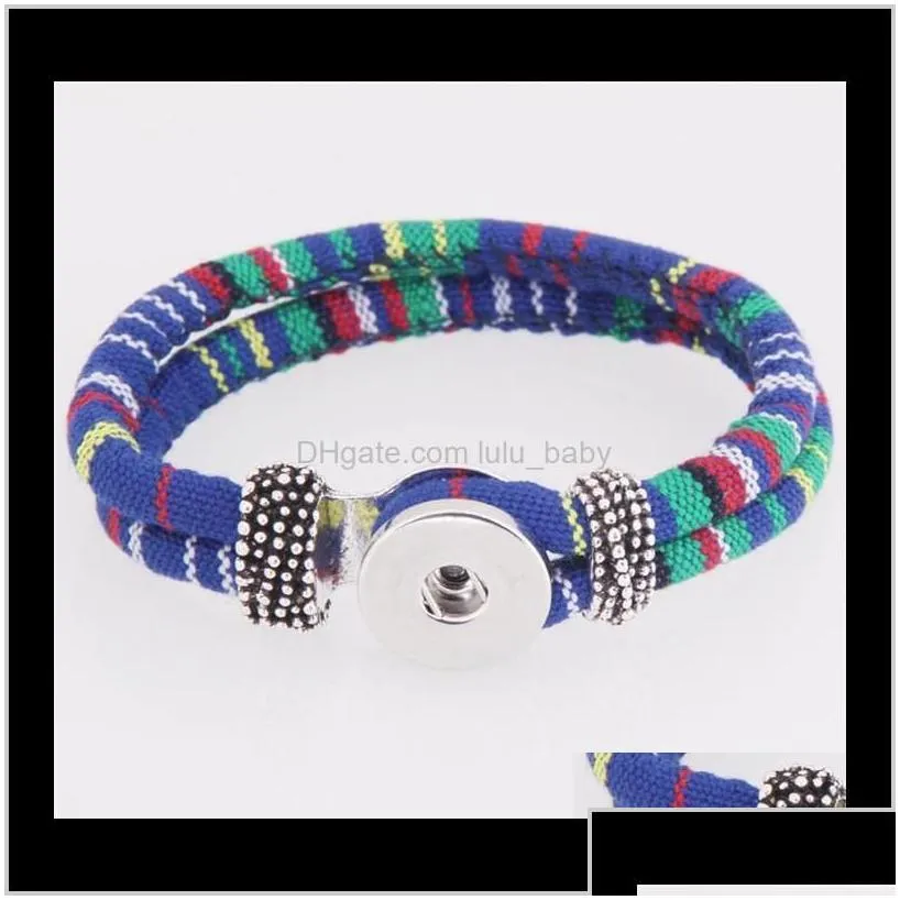 Charm Drop Delivery 2021 Bohemian Multicolor Cotton Cords Bracelets Sier Color Ethnic Wrap Noosa Snap Button Jewelry Women Aessories