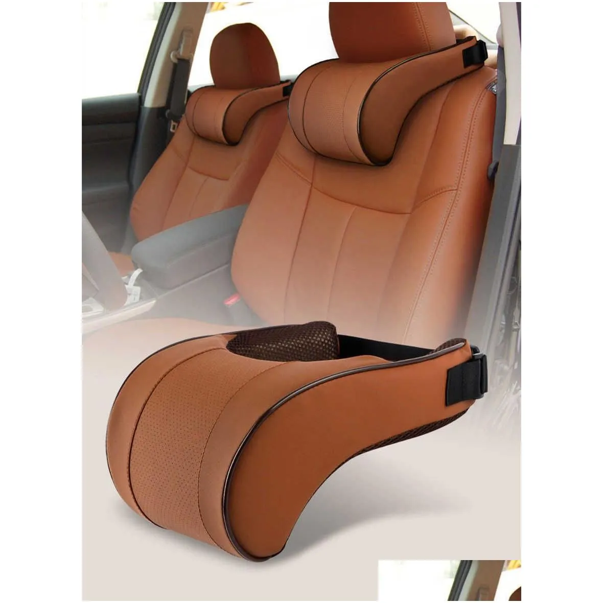  1pcs memory foam adjustment car headrest pillow pu leather auto neck rest lumbar pillows travel car seat headrest cushion