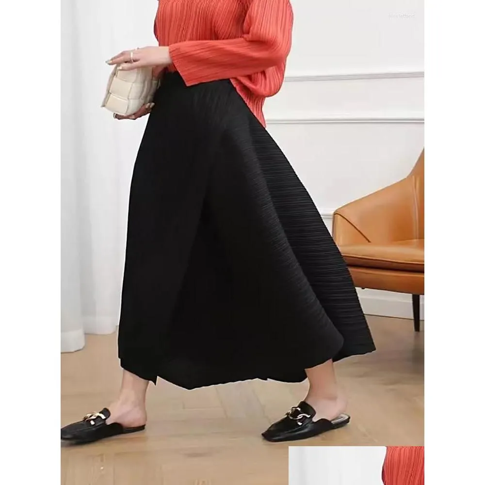 skirts miyake pleated 2023 autumn high waist loose irregular skirt korean black khaki short womens clothing.