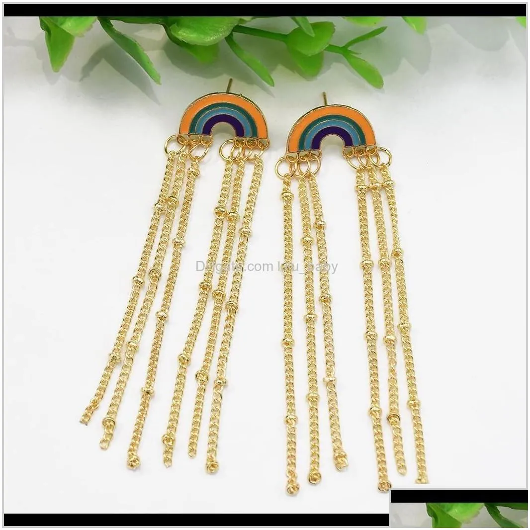 Fashion Gold Alloy Rainbow Long Tassel Hanging Earrings For Women Small Beaded Party Earring Jewelry Gift 2Dnzm Charm Fbirq