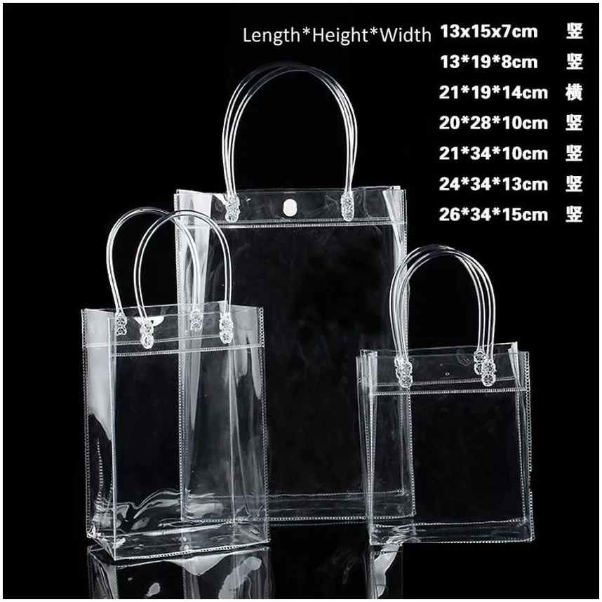 wholesale limited 10pcs lot transparant pvc gift tote packaging bags with hand loop clear plastic handbag closable garment bag vckrf