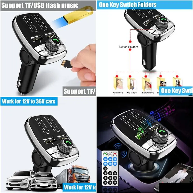 jinserta remote control car kit mp3 player hands bluetooth 5.0 fm transmitter dual usb car  tf flash usb music play