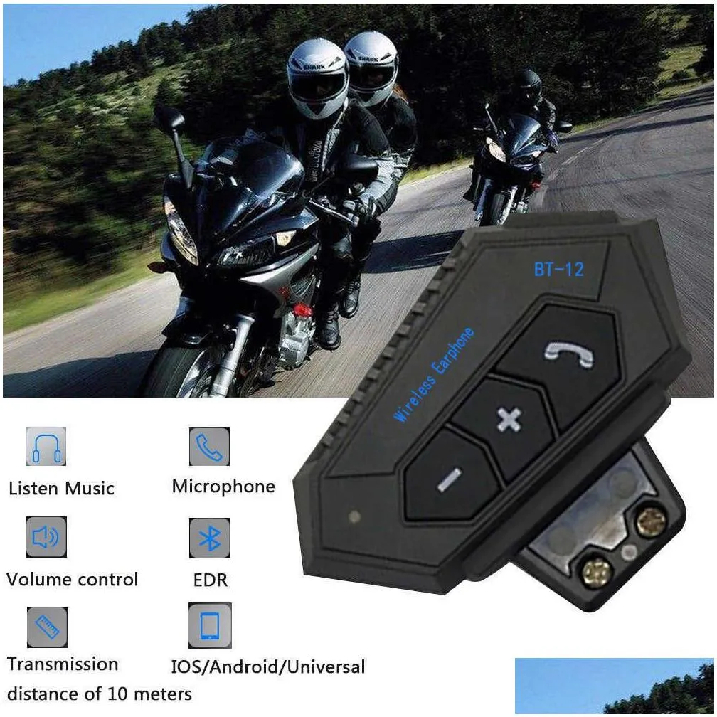 bt-12 12s motorcycle helmet intercom wireless bluetooth 5.0 headphone hands headset stereo music anti-interference waterproof