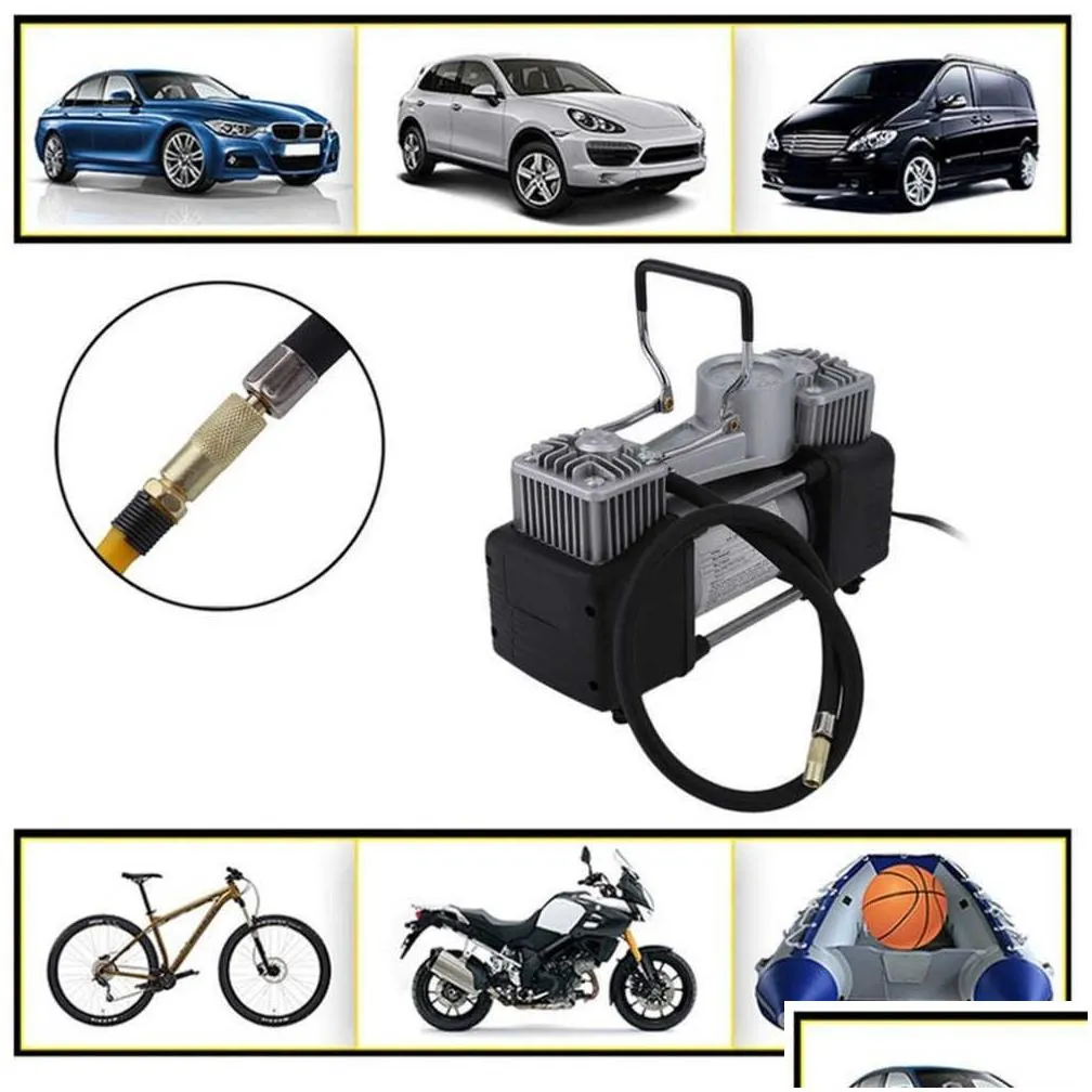  60l/min 300w 150psi car air compressor tyre 12v stainless steel double cylinder inflator high power car tyre inflation pump