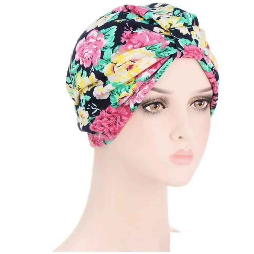 Womens Chemo Cap Cancer Hat Flower Printed Muslim Hair Scarf Turban Head Wrap Cover Skullies Beanies Random Color Usvn3 Beanieskull Ca