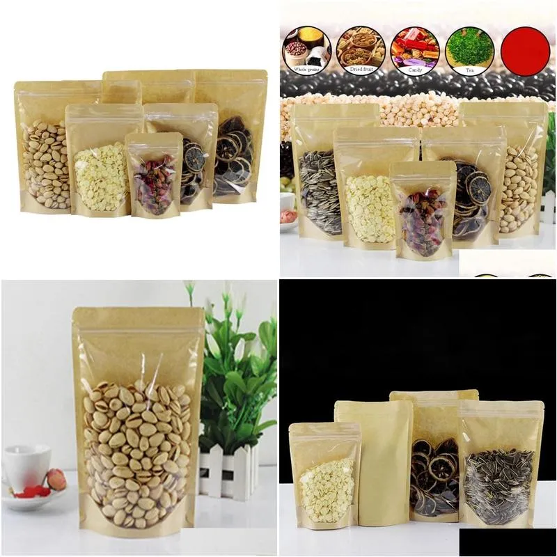 Gift Wrap 50pcs Food Packaging Candy With Window Nut Beans Pouches Party Supplies Kraft Paper Bag Package