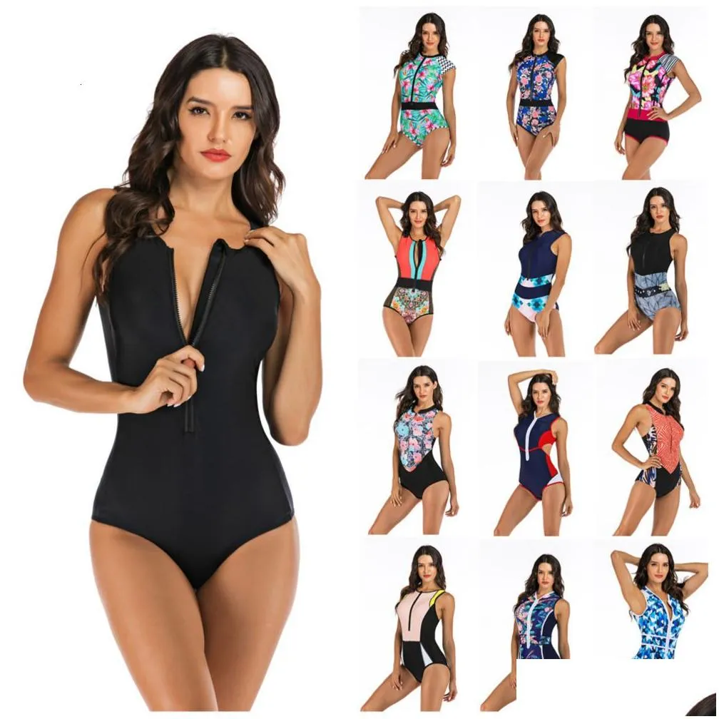 professional swimwear one piece women zipper monokini swimsuit sport bodysuit bathing suit ladies swim plus size s-2xl y200824