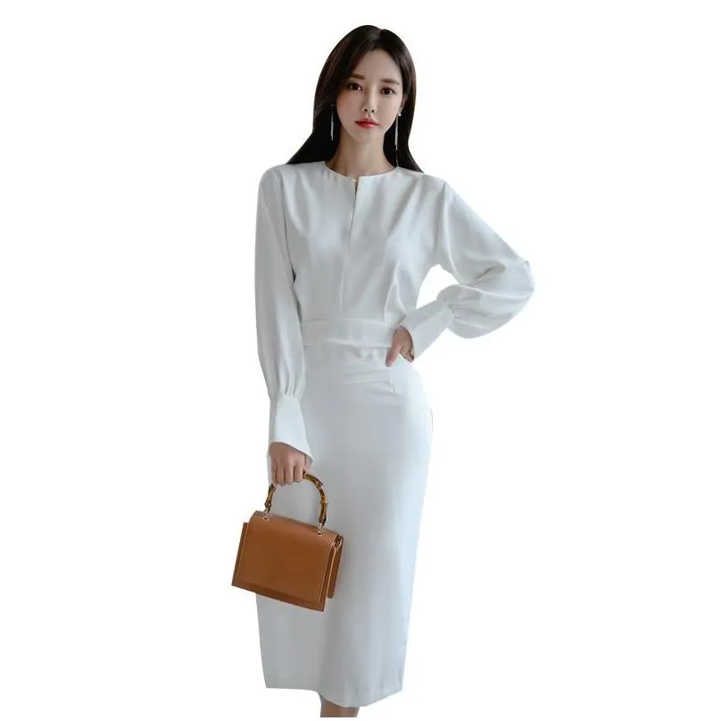 elegant dress women casual long sleeve dress office lady runway designers high fashion dress y200805