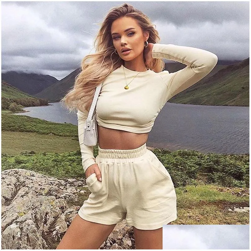  asia pink activewear two piece set women sexy backless long sleeve crop top shorts tracksuit womens summer loungewear set y201128
