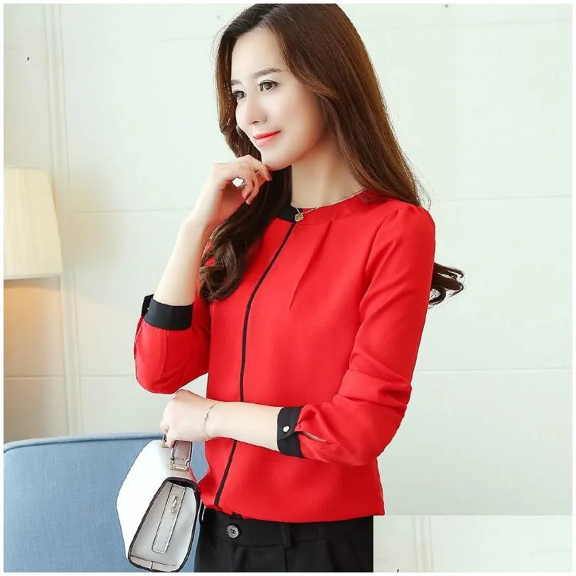 chiffon women blouse shirt 2019 long sleeve red womens clothing office lady blouse womens tops ladies shirt blusas a91 30 y200103