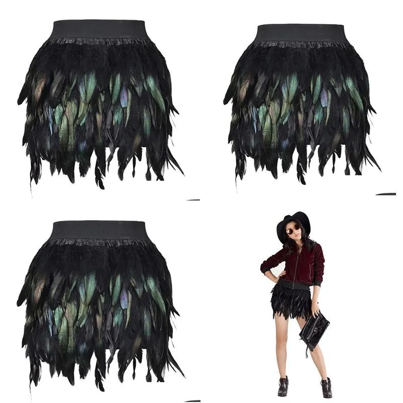 women black n feather skirt mini length fully double layer fabric lined feather skirt party event plumage office lady skirt y200326