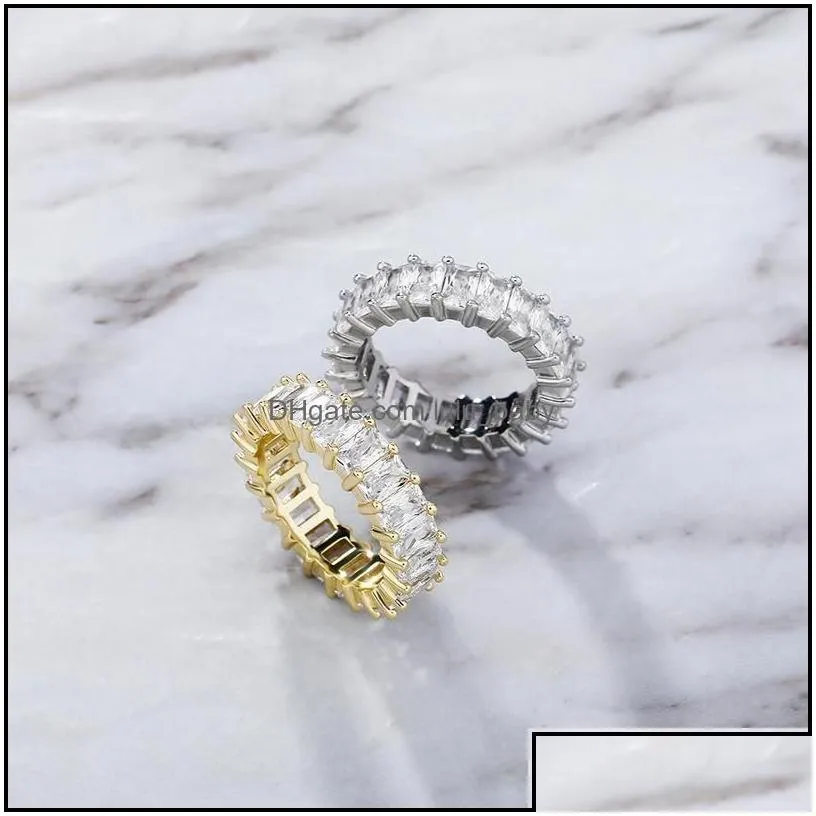 Band Rings Jewelry Hip Hop Rock Bling Iced Out 1 Row Square Cubic Zirconia Ring Tennis Chain Women Men Cz Zircon Drop Delivery 2021
