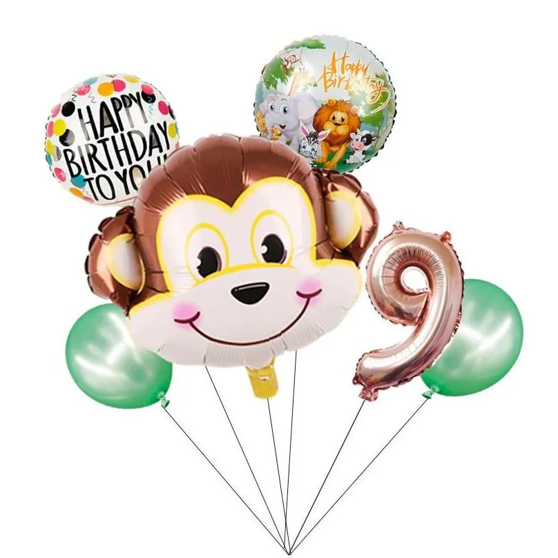Party Decoration 1set Cartoon Animal Brown Monkey Air Helium Balloon Zoo Safari Farm Theme Birthday Decorations Kids Baby Shower Toy