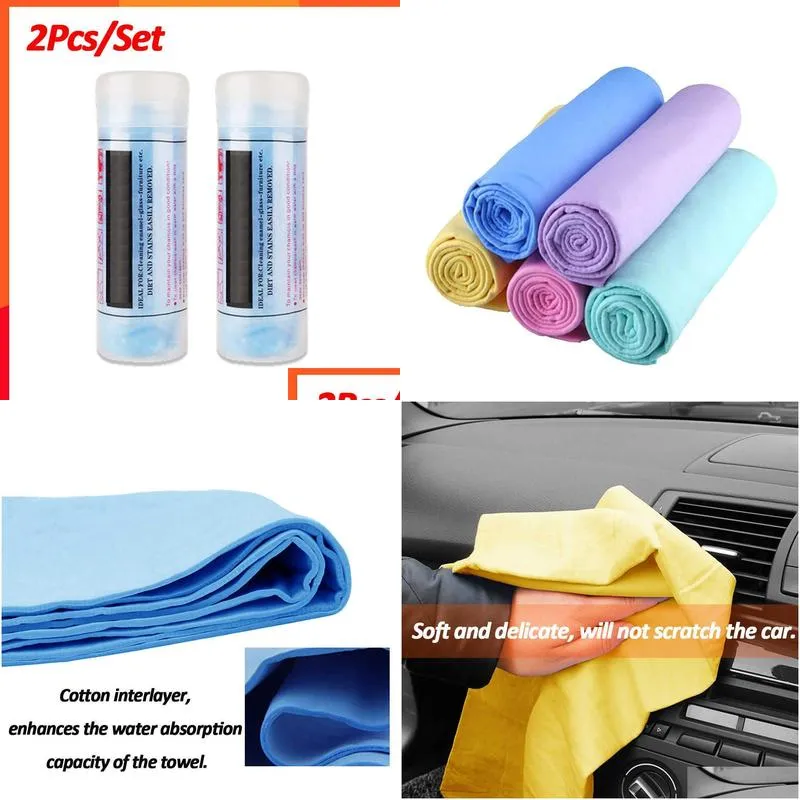  2pcs pva chamois car wash towels 43x32cm car care cleaning towel rag for cars cleaner home cleaning drying cloth random color