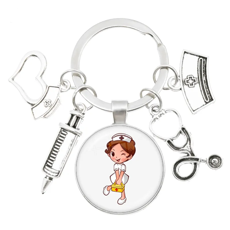 cute medical keychain with love heart key ring fashion jewelry thanksgiving gift key holder for nurse and doctor key chains