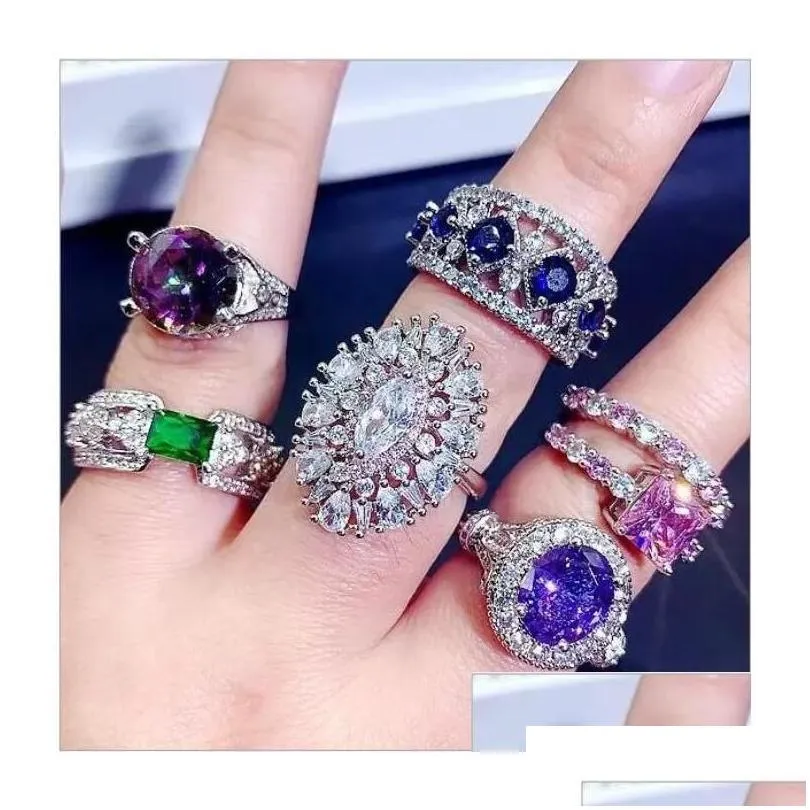 solitaire ring luxury crystal zircon stone rings real gold plate colorf zirconia finger heavy industry micro pave s925 sier gemstone