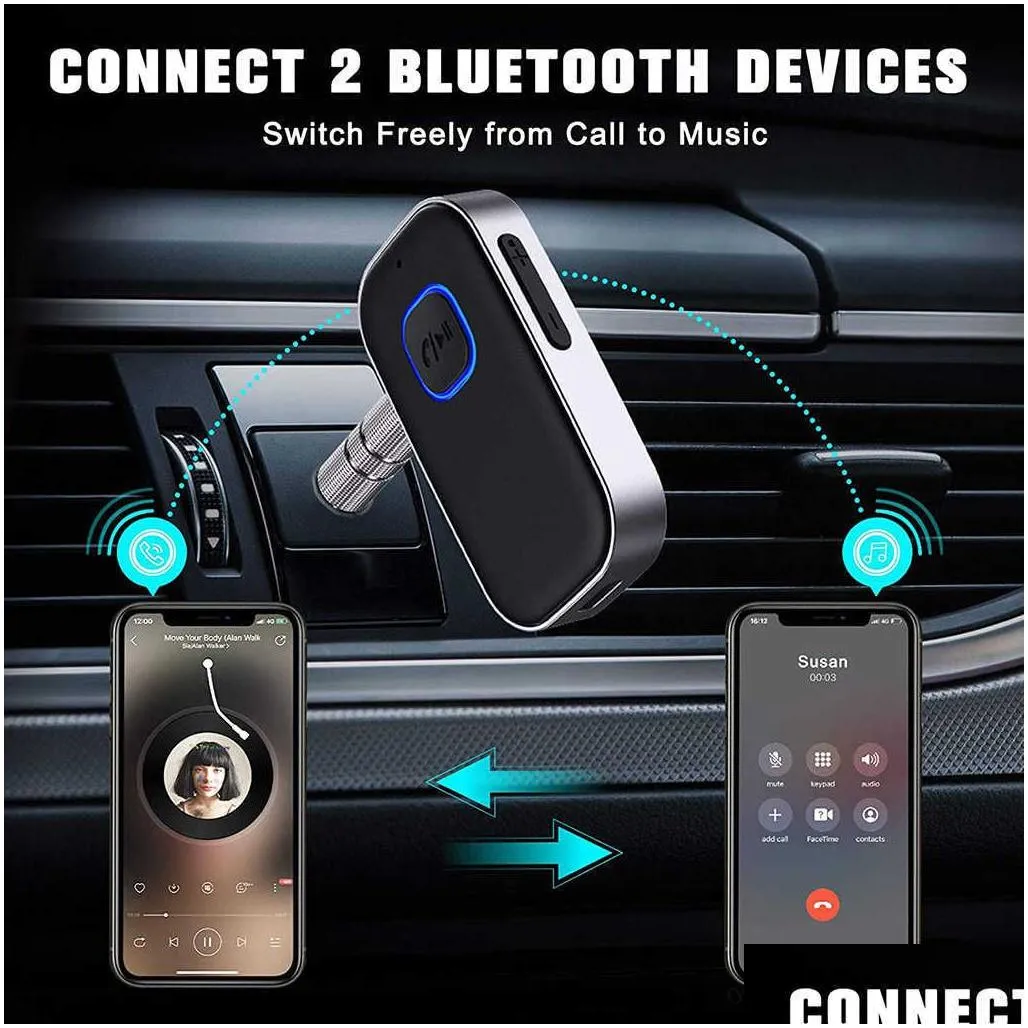 j22 receiver aux wireless bluetooth 5.0 car adapter portable audio adapter 3.5mm with microphone