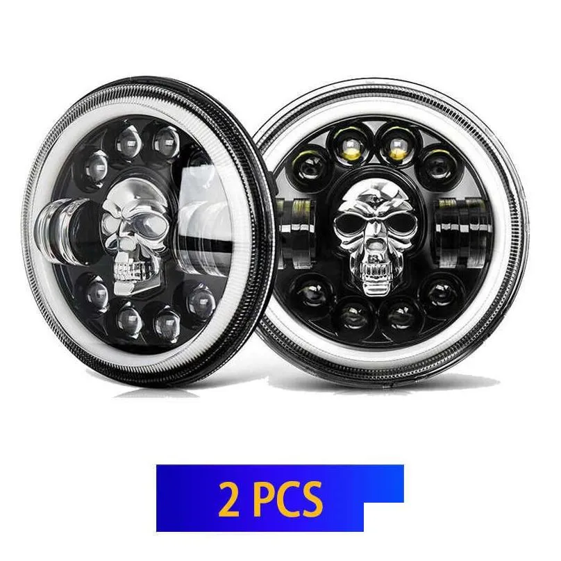  1 / 2pcs 7inch headlight led running lamp skull angel eyes colorful halo drl for jeep wrangler lada 4x4 niva off road motorcycle