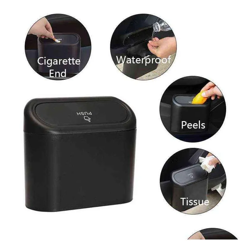 hanging car trash can vehicle garbage dust case storage box abs square pressing trash bin auto interior accessories for car w220312